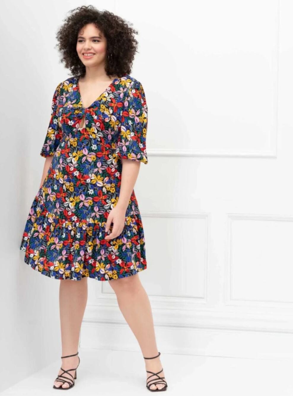 Eloquii Elements Tropical Floral Knot Front Dress Boho Cottagecore Romantic Boho